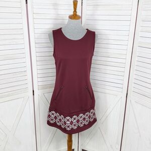 Athleta Sleeveless Tunic Fleece Lined Scuba Knit Dress Maroon Small